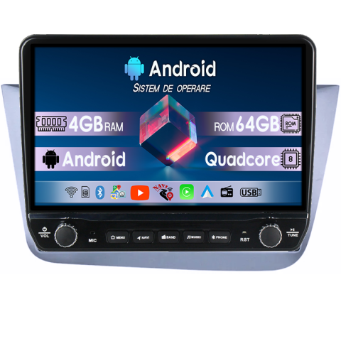 Navigatii Dedicate - Navigatie dedicata Seat Altea 2004-2015 Tesla cu butoane rotative model 2024, 4GB RAM 64GB ROM, Procesor Quadcore, Android 14, Display QLED 10", DSP, Carplay&Android Auto