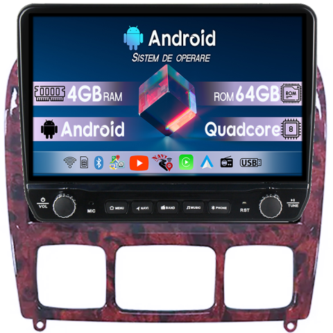 Mercedes-Benz S-Class W200 1999-2005 - Navigatie dedicata Mercedes S-Class 1998-2005 Tesla cu butoane rotative model 2024, 4GB RAM 64GB ROM, Procesor Quadcore, Android 14, Display QLED 10", DSP, Carplay&Android Auto