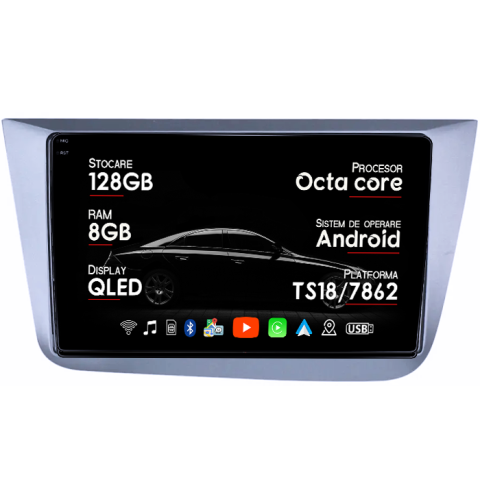 Altea (2004-2015) - Navigatie dedicata Seat Altea 2004-2015, 8GB RAM 128GB ROM, Octacore, Platforma TS18, Android 14, Display QLED 9â, Suporta camera 360Âş, DSP, Carplay&Android Auto, SIM 4G, Ventilator Activ