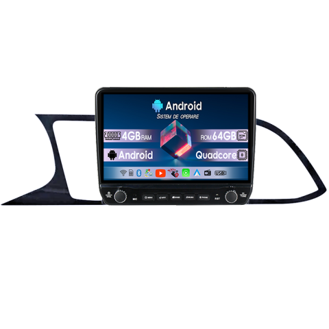 Navigatii Dedicate - Navigatie dedicata Seat Leon 2012-2018 Tesla cu butoane rotative model 2024, 4GB RAM 64GB ROM, Procesor Quadcore, Android 14, Display QLED 10", DSP, Carplay&Android Auto