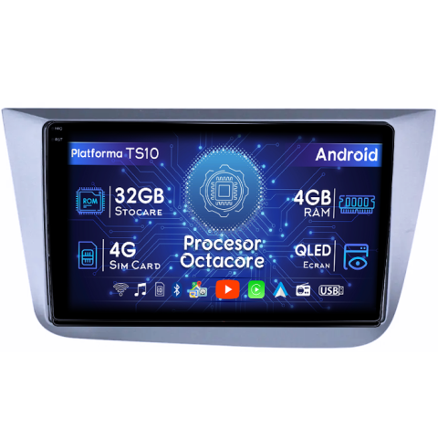 Seat - Navigatie dedicata Seat Leon 2005-2012, 4GB RAM 32GB ROM, Octacore, Android 14, Display QLED 1K 9", DSP, Carplay&Android Auto, SIM 4G, Bluetooth, Ventilator Activ