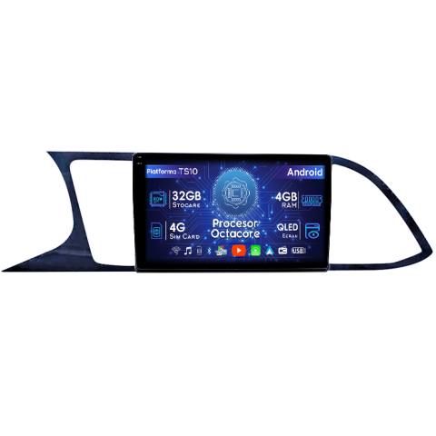 Seat - Navigatie dedicata Seat Leon 2012-2018, 4GB RAM 32GB ROM, Octacore, Android 14, Display QLED 1K 9", DSP, Carplay&Android Auto, SIM 4G, Bluetooth, Ventilator Activ