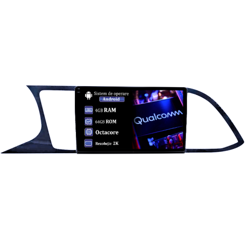 Leon 2012-2018 - Navigatie dedicata Seat Leon 2012-2018, 4GB RAM 64GB ROM, Procesor Qualcomm Octacore, Android 14, Rezolutie 2K, Display QLED 9", DSP, Carplay&Android Auto, SIM 4G
