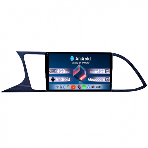 Seat - Navigatie dedicata Seat Leon 2012-2018, 4GB RAM 64GB ROM, Quad Core, Display 9" QLED 1K, Carplay, Android 14, Bluetooth, Magazin Play, Suport Camere AHD