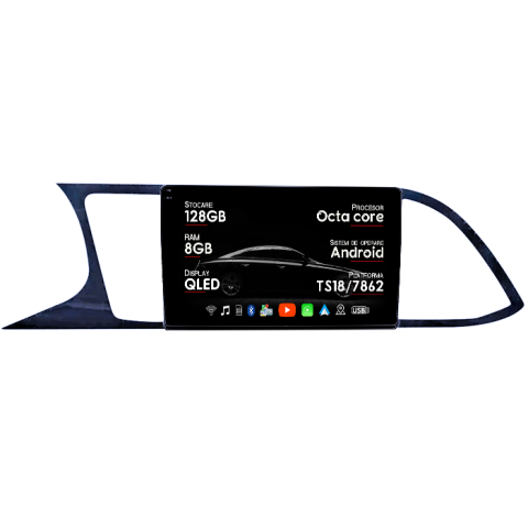 Navigatii Dedicate - Navigatie dedicata Seat Leon 2012-2018, 8GB RAM 128GB ROM, Octacore, Platforma TS18, Android 14, Display QLED 9", Suporta camera 360", DSP, Carplay&Android Auto, SIM 4G, Ventilator Activ