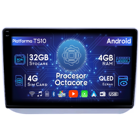 Skoda - Navigatie dedicata Skoda Fabia 2007-2014, 4GB RAM 32GB ROM, Octacore, Android 14, Display QLED 1K 10", DSP, Carplay&Android Auto, SIM 4G, Bluetooth, Ventilator Activ