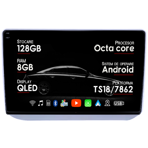 Fabia 2007-2014 - Navigatie dedicata Skoda Fabia 2007-2014, 8GB RAM 128GB ROM, Octacore, Platforma TS18, Android 13, Display QLED 10”, Suporta camera 360º, DSP, Carplay&Android Auto, SIM 4G, Ventilator Activ