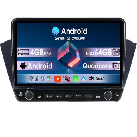 Fabia(2014-prezent) - Navigatie dedicata Skoda Fabia 2014+ Tesla cu butoane rotative model 2024, 4GB RAM 64GB ROM, Procesor Quadcore, Android 14, Display QLED 10", DSP, Carplay&Android Auto