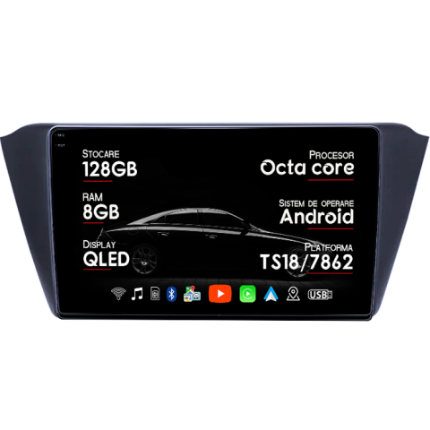 Navigatii Dedicate - Navigatie dedicata Skoda Fabia 2015, 8GB RAM 128GB ROM, Octacore, Platforma TS18, Android 14, Display QLED 9", Suporta camera 360", DSP, Carplay&Android Auto, SIM 4G, Ventilator Activ