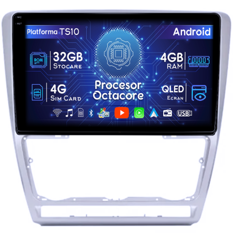 Skoda - Navigatie dedicata Skoda Octavia 2 2004-2013, 4GB RAM 32GB ROM, Octacore, Android 14, Display QLED 1K 10", DSP, Carplay&Android Auto, SIM 4G, Bluetooth, Ventilator Activ