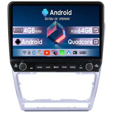 Octavia 2 (2004-2013) - Navigatie dedicata Skoda Octavia 2 2004-2013 Gray Tesla cu butoane rotative model 2024, 4GB RAM 64GB ROM, Procesor Quadcore, Android 14, Display QLED 10", DSP, Carplay&Android Auto