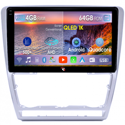 Octavia 2 (2004-2013) - Navigatie dedicata Skoda Octavia 2 2004-2013, Facelift 2009-2013, 4GB RAM 64GB ROM, Octacore, Android 14, Display QLED 1K 10", Carplay&Android Auto, SIM 4G, Ventilator Activ