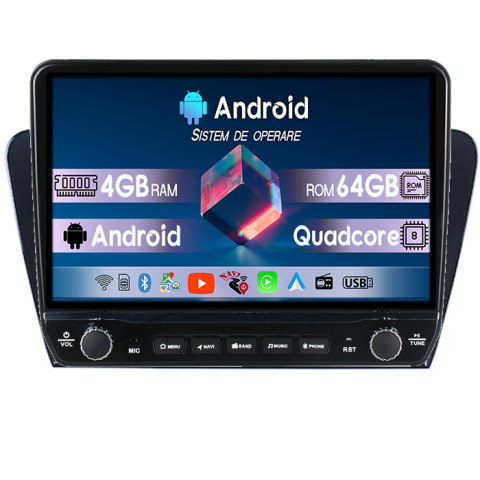 Octavia 3 (2013-) - Navigatie dedicata Skoda Octavia 3 2013+ Tesla cu butoane rotative model 2024, 4GB RAM 64GB ROM, Procesor Quadcore, Android 14, Display QLED 10", DSP, Carplay&Android Au