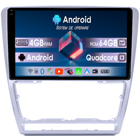 Navigatii Dedicate - Navigatie dedicata Skoda Octavia 2004-2013, 4GB RAM 64GB ROM, Quad Core, Display 10" QLED  Carplay, Android 14, Bluetooth, Magazin Play, Suport Camere AHD