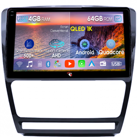 Octavia 2 (2004-2013) - Navigatie dedicata Skoda Octavia 2008-2013, 4GB RAM 64GB ROM, Octacore, Android 14, Display QLED 1K 10", Carplay&Android Auto, SIM 4G, Ventilator Activ