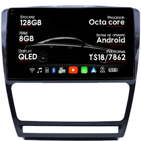 Octavia 2008-2013 - Navigatie dedicata Skoda Octavia 2008-2013, 8GB RAM 128GB ROM, Octacore, Platforma TS18, Android 13, Display QLED 10”, Suporta camera 360º, DSP, Carplay&Android Auto, SIM 4G, Ventilator Activ
