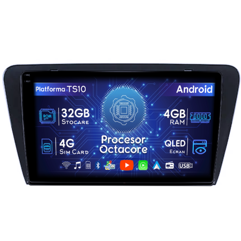 Skoda - Navigatie dedicata Skoda Octavia 3 2013-2018, 4GB RAM 32GB ROM, Octacore, Android 14, Display QLED 1K 10", DSP, Carplay&Android Auto, SIM 4G, Bluetooth, Ventilator Activ