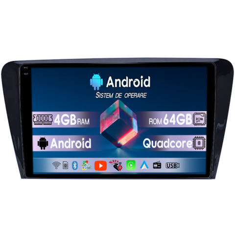 Octavia 3 (2013-) - Navigatie dedicata Skoda Octavia 3, 4GB RAM 64GB ROM, Quad Core, Display 10" QLED 1K, Carplay, Android 14, Bluetooth, Magazin Play, Suport Camere AHD
