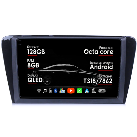 Octavia 3 (2013-) - Navigatie dedicata Skoda Octavia 3, 8GB RAM 128GB ROM, Octacore, Platforma TS18, Android 14, Display QLED 10â, Suporta camera 360Âş, DSP, Carplay&Android Auto, SIM 4G, Ventilator Activ