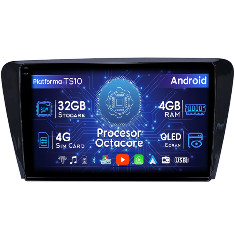Seat - Navigatie dedicata Skoda Rapid 2013-2017, 4GB RAM 32GB ROM, Octacore, Android 14, Display QLED 1K 9", DSP, Carplay&Android Auto, SIM 4G, Bluetooth, Ventilator Activ