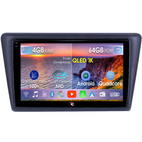 Rapid (2013-2018) - Navigatie dedicata Skoda Rapid 2013-2017, 4GB RAM 64GB ROM, Octacore, Android 14, Display QLED 1K 9", Carplay&Android Auto, SIM 4G, Ventilator Activ