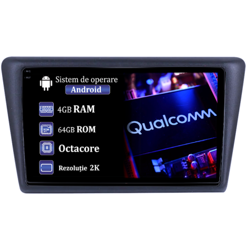 Seat Toledo 2012 - 2019 - Navigatie dedicata Skoda Rapid 2013-2017, 4GB RAM 64GB ROM, Procesor Qualcomm Octacore, Android 14, Rezolutie 2K, Display QLED 9", DSP, Carplay&Android Auto, SIM 4G