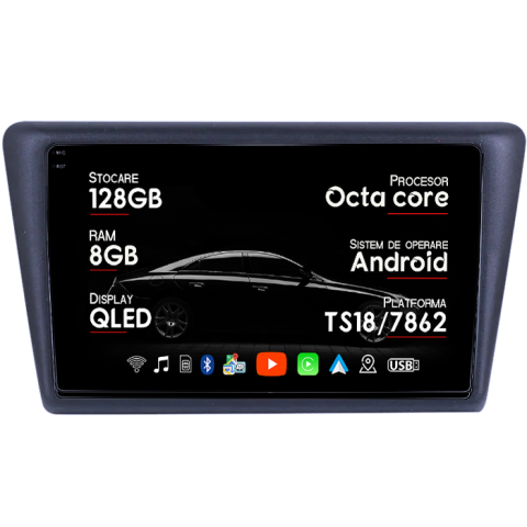 Skoda - Navigatie dedicata Skoda Rapid 2013-2017, 8GB RAM 128GB ROM, Octacore, Platforma TS18, Android 14, Display QLED 9", Suporta camera 360", DSP, Carplay&Android Auto, SIM 4G, Ventilator Activ