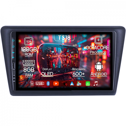 Seat Toledo 2012 - 2019 - Navigatie dedicata Skoda Rapid 2013-2017, USB&Butoane fizice frontale, Platforma TS18, 9 Inch, 8GB RAM 128GB ROM, Octacore, Android 14, Android Auto&Carplay