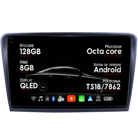 Navigatii Dedicate - Navigatie dedicata Skoda Superb 2 2008-2015, 8GB RAM 128GB ROM, Octacore, Platforma TS18, Android 14, Display QLED 10", Suporta camera 360", DSP, Carplay&Android Auto, SIM 4G, Ventilator Activ