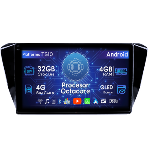 Superb 3 (2015-) - Navigatie dedicata Skoda Superb 3 2015-2019, 4GB RAM 32GB ROM, Octacore, Android 14, Display QLED 1K 9", DSP, Carplay&Android Auto, SIM 4G, Bluetooth, Ventilator Activ