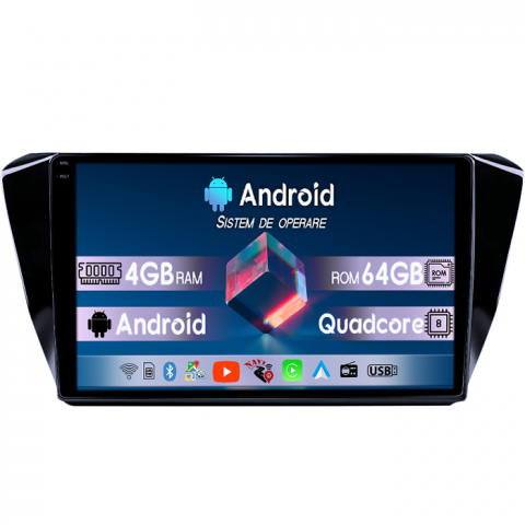 Navigatii Dedicate - Navigatie dedicata Skoda Superb 3 2015-2019, 4GB RAM 64GB ROM, Quad Core, Display 10.1" QLED 1K, Carplay, Android 14, Bluetooth, Magazin Play, Suport Camere AHD