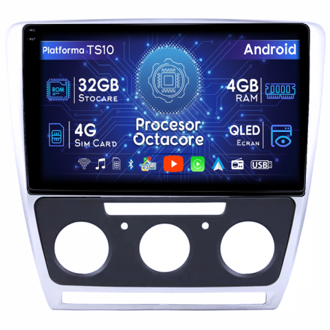 Yeti - Navigatie dedicata Skoda Yeti 2014+, 4GB RAM 32GB ROM, Octacore, Android 14, Display QLED 1K 10", DSP, Carplay&Android Auto, SIM 4G, Bluetooth, Ventilator Activ