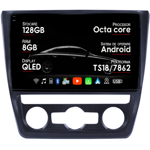 Yeti - Navigatie dedicata Skoda Yeti 5L 2009-2014, 8GB RAM 128GB ROM, Octacore, Platforma TS18, Android 13, Display QLED 10”, Suporta camera 360º, DSP, Carplay&Android Auto, SIM 4G, Ventilator Activ