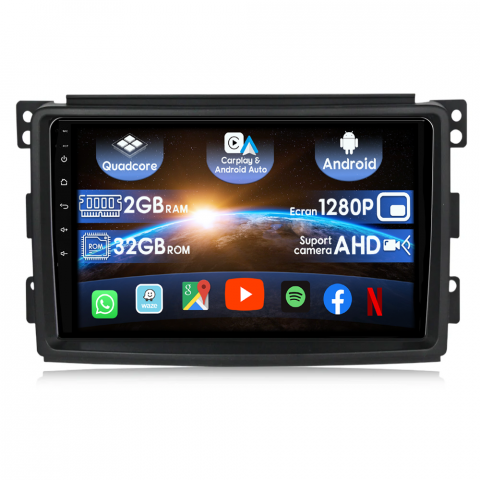Mercedes-Benz - (Resigilata) Navigatie dedicata Smart Fortwo 2006-2011, 2GB RAM 32GB ROM, Quad Core, Display 9" IPS Full HD, Carplay, Android 13, Bluetooth, Magazin Play, Suport camere AHD