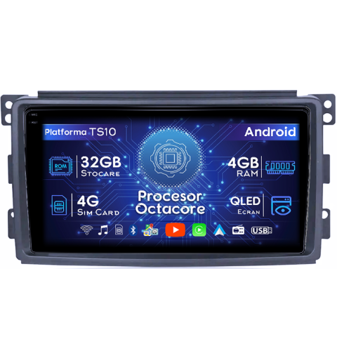 Mercedes-Benz - Navigatie dedicata Smart Fortwo 2006-2011, 4GB RAM 32GB ROM, Octacore, Android 14, Display QLED 1K 9", DSP, Carplay&Android Auto, SIM 4G, Bluetooth, Ventilator Activ