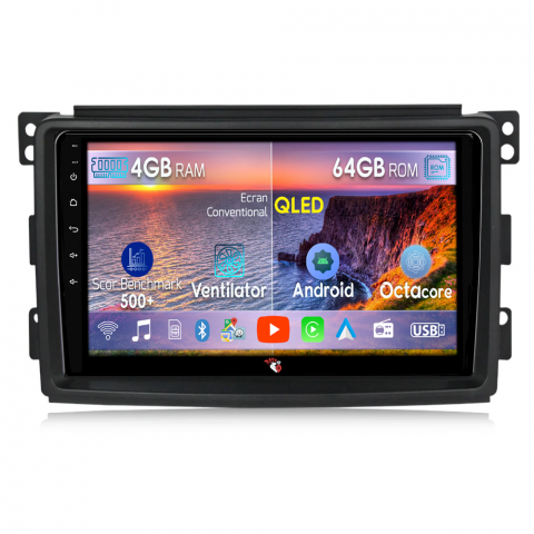 Mercedes-Benz - Navigatie dedicata Smart Fortwo 2006-2011, 4GB RAM 64GB ROM, Octacore, Android 13, Display QLED 9", DSP, Carplay, Android Auto, Internet, Youtube, Waze, WIFI, Bluetooth