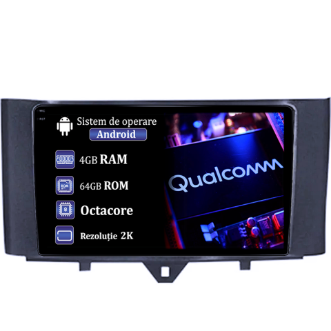 Smart Fortwo 2011-2015 - Navigatie dedicata Smart Fortwo 2011-2015, 4GB RAM 64GB ROM, Procesor Qualcomm Octacore, Android 14, Rezolutie 2K, Display QLED 10", DSP, Carplay&Android Auto, SIM