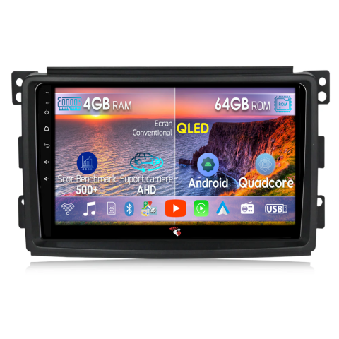 Smart Fortwo 2006-2011 - Navigatie dedicata Smart Fortwo 2006-2011, 4GB RAM 64GB ROM, Quad Core, Display 9" QLED 1K, Carplay, Android 14, Bluetooth, Magazin Play, Suport Camere AHD