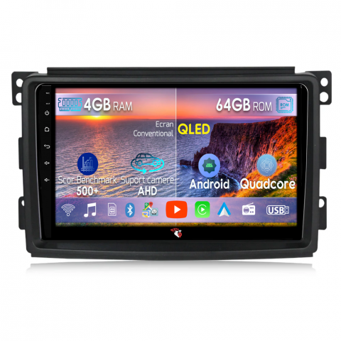 Smart Fortwo 2006-2011 - Navigatie dedicata Smart Fortwo 2006-2011, 4GB RAM 64GB ROM, Quad Core, Display 9" QLED 1K, Carplay, Android 14, Bluetooth, Magazin Play, Suport Camere AHD