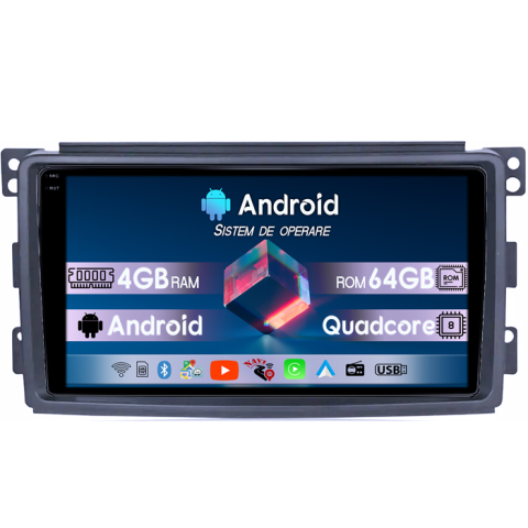 Mercedes-Benz - Navigatie dedicata Smart Fortwo 2006-2011, 4GB RAM 64GB ROM, Quad Core, Display 9" QLED  Carplay, Android 14, Bluetooth, Magazin Play, Suport Camere AHD