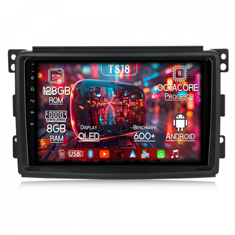 Smart Fortwo 2006-2011 - Navigatie dedicata Smart Fortwo 2006-2011, 8GB RAM 128GB ROM, Octacore, Platforma TS18, Android 13, Display QLED 9”, Suporta camera 360º, DSP, Carplay&Android Auto, SIM 4G, Ventilator Activ