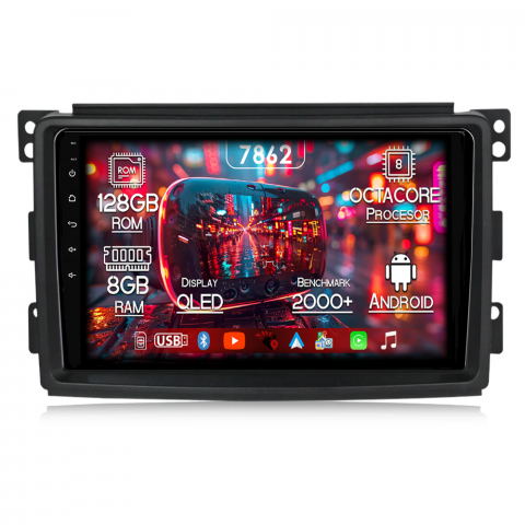 Mercedes-Benz - Navigatie dedicata Smart Fortwo 2006-2011, 8GB RAM 128GB ROM, Octacore, Platforma 7862,Android 13, Display QLED 9”, Suporta camera 360º, DSP, Carplay&Android Auto, SIM 4G, Ventilator Activ