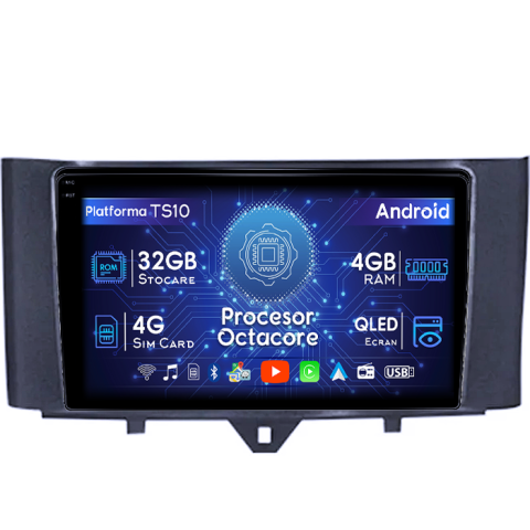 Mercedes-Benz - Navigatie dedicata Smart Fortwo 2011-2015, 4GB RAM 32GB ROM, Octacore, Android 14, Display QLED 1K 9", DSP, Carplay&Android Auto, SIM 4G, Bluetooth, Ventilator Activ