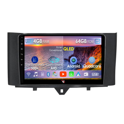 Smart Fortwo 2011-2015 - Navigatie dedicata Smart Fortwo 2011-2015, 4GB RAM 64GB ROM, Quad Core, Display 9" QLED 1K, Carplay, Android 14, Bluetooth, Magazin Play, Suport Camere AHD
