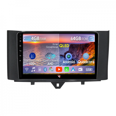 Mercedes-Benz - Navigatie dedicata Smart Fortwo 2011-2015, 4GB RAM 64GB ROM, Quad Core, Display 9" QLED 1K, Carplay, Android 14, Bluetooth, Magazin Play, Suport Camere AHD