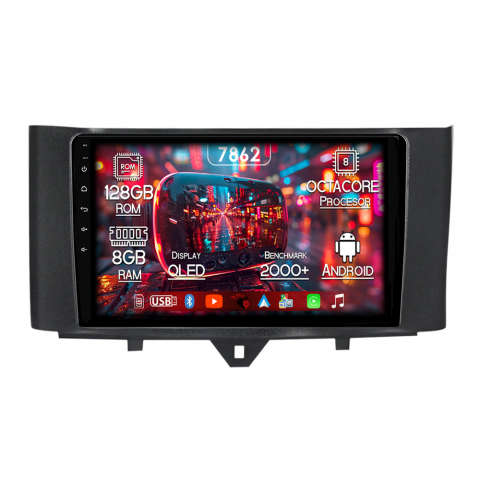 Mercedes-Benz - Navigatie dedicata Smart Fortwo 2011-2015, 8GB RAM 128GB ROM, Octacore, Platforma 7862,Android 13, Display QLED 9”, Suporta camera 360º, DSP, Carplay&Android Auto, SIM 4G, Ventilator Activ