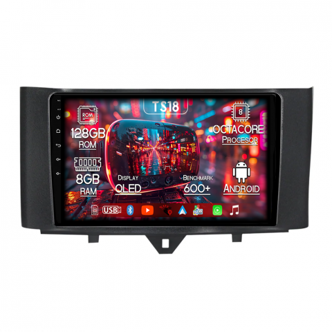 Mercedes-Benz - Navigatie dedicata Smart Fortwo 2011-2015, 8GB RAM 128GB ROM, Octacore, Platforma TS18, Android 13, Display QLED 9”, Suporta camera 360º, DSP, Carplay&Android Auto, SIM 4G, Ventilator Activ