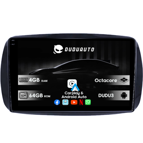 Navigatii Dedicate - Navigatie dedicata Smart Fortwo dupa 2014, DUDU3, 4GB RAM 64GB ROM, Octacore, Platforma 8581, Android, Display QLED 9", DSP, Carplay&AndroidAuto