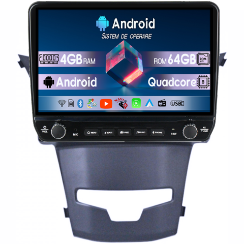 Navigatii Dedicate - Navigatie dedicata SsangYong Actyon 2013-2017 Tesla cu butoane rotative model 2024, 4GB RAM 64GB ROM, Procesor Quadcore, Android 14, Display QLED 10", DSP, Carplay&Android Auto
