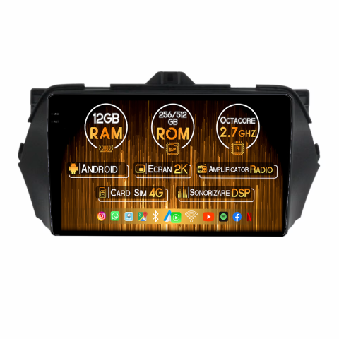 Navigatii Dedicate - Navigatie dedicata Suzuki Ciaz 2014-2018, 12GB RAM 256GB ROM, Android 14, Rezolutie 2K, Display QLED, 10", DSP, Carplay, Android Auto, Internet, Youtube, Waze, Wi Fi, USB